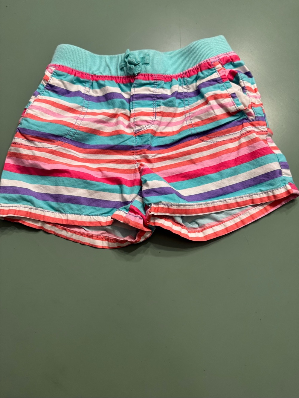 Girls' Multi-Stripe Cotton Shorts - Turquoise Pink Purple